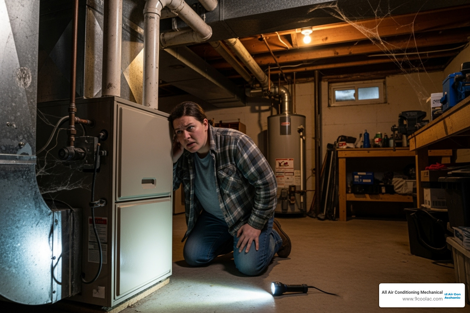 of a homeowner listening to a strange noise from their furnace - furnace repair pembroke pines