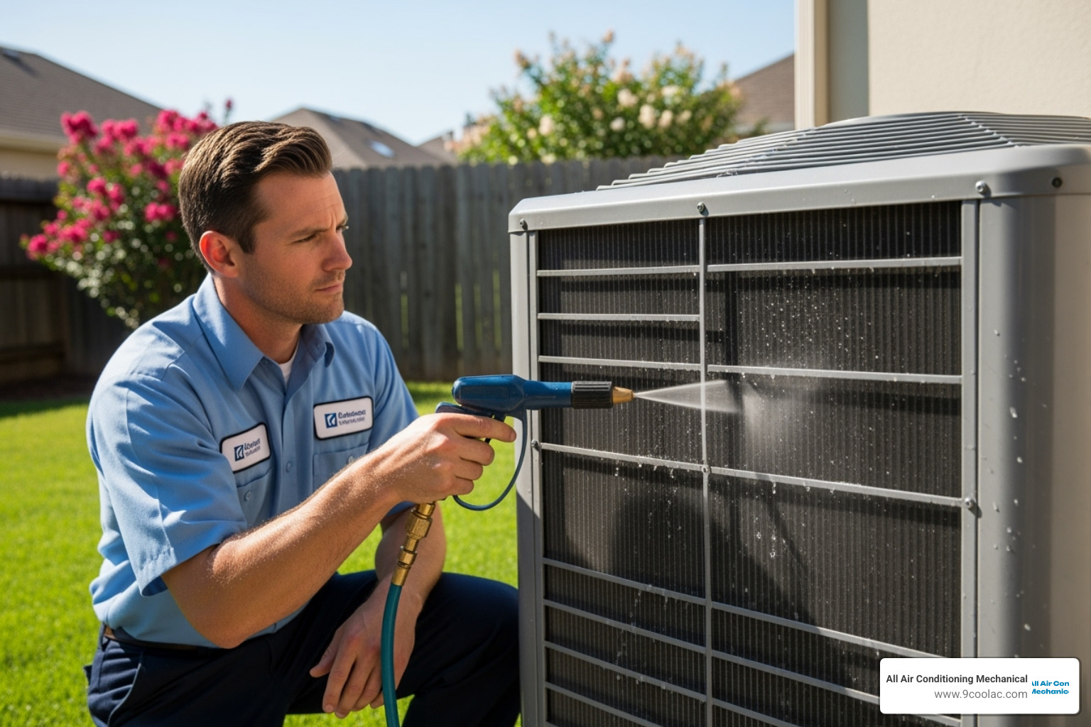 Technician cleaning an outdoor condenser coil of an HVAC unit - hvac replacement hialeah Technician cleaning an outdoor condenser coil of an HVAC unit - hvac replacement hialeah