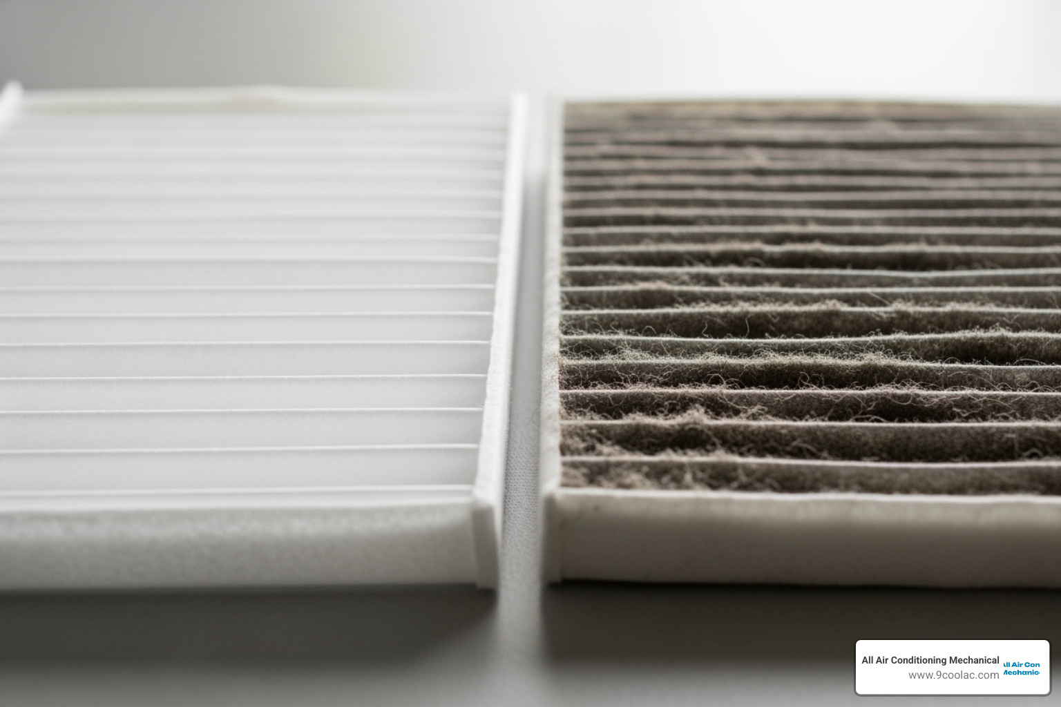 A clean air filter next to a dirty, clogged air filter, illustrating the importance of regular replacement - emergency heating repair hialeah