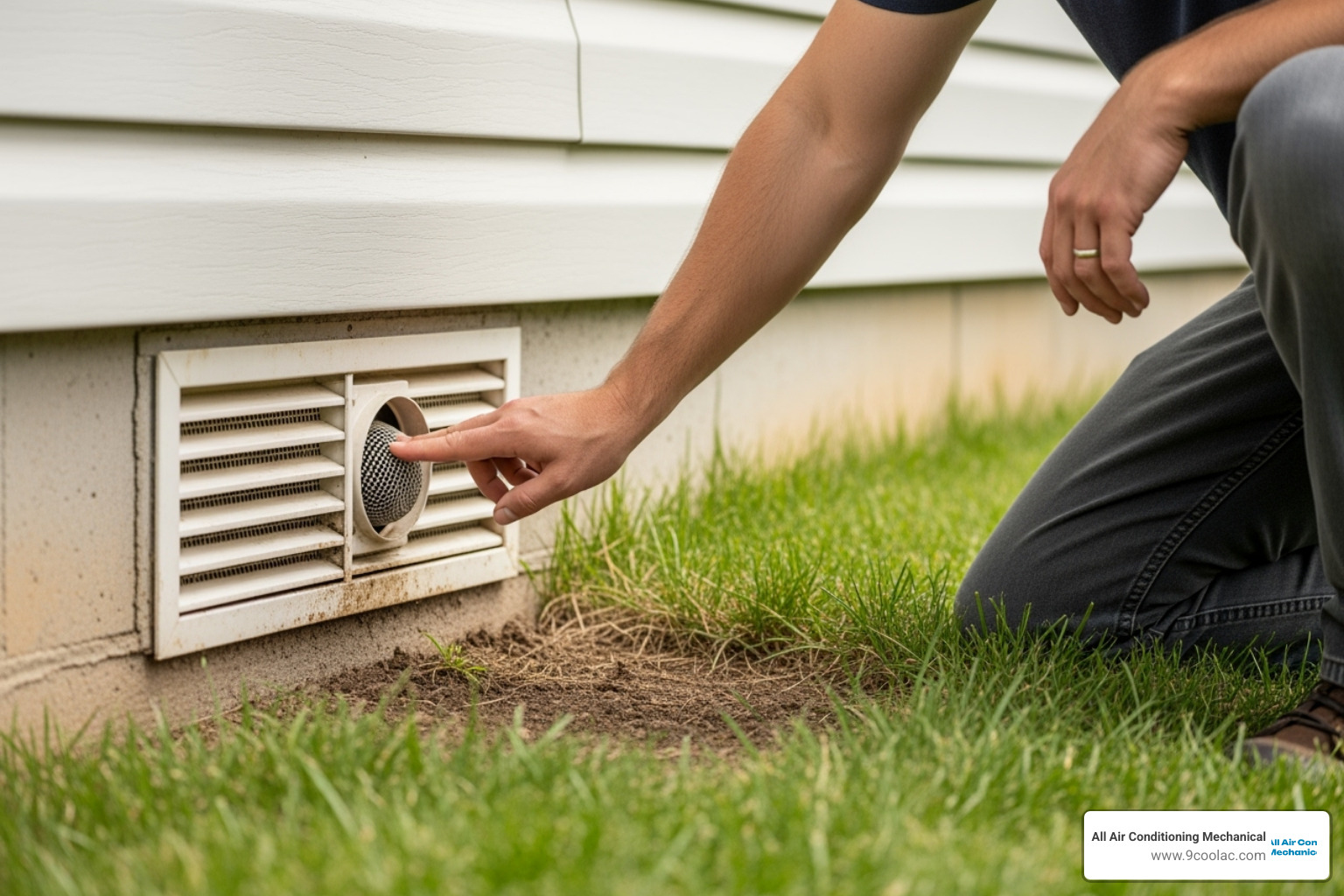 of a homeowner checking the exterior dryer vent outlet for airflow - residential vent cleaning palm beach