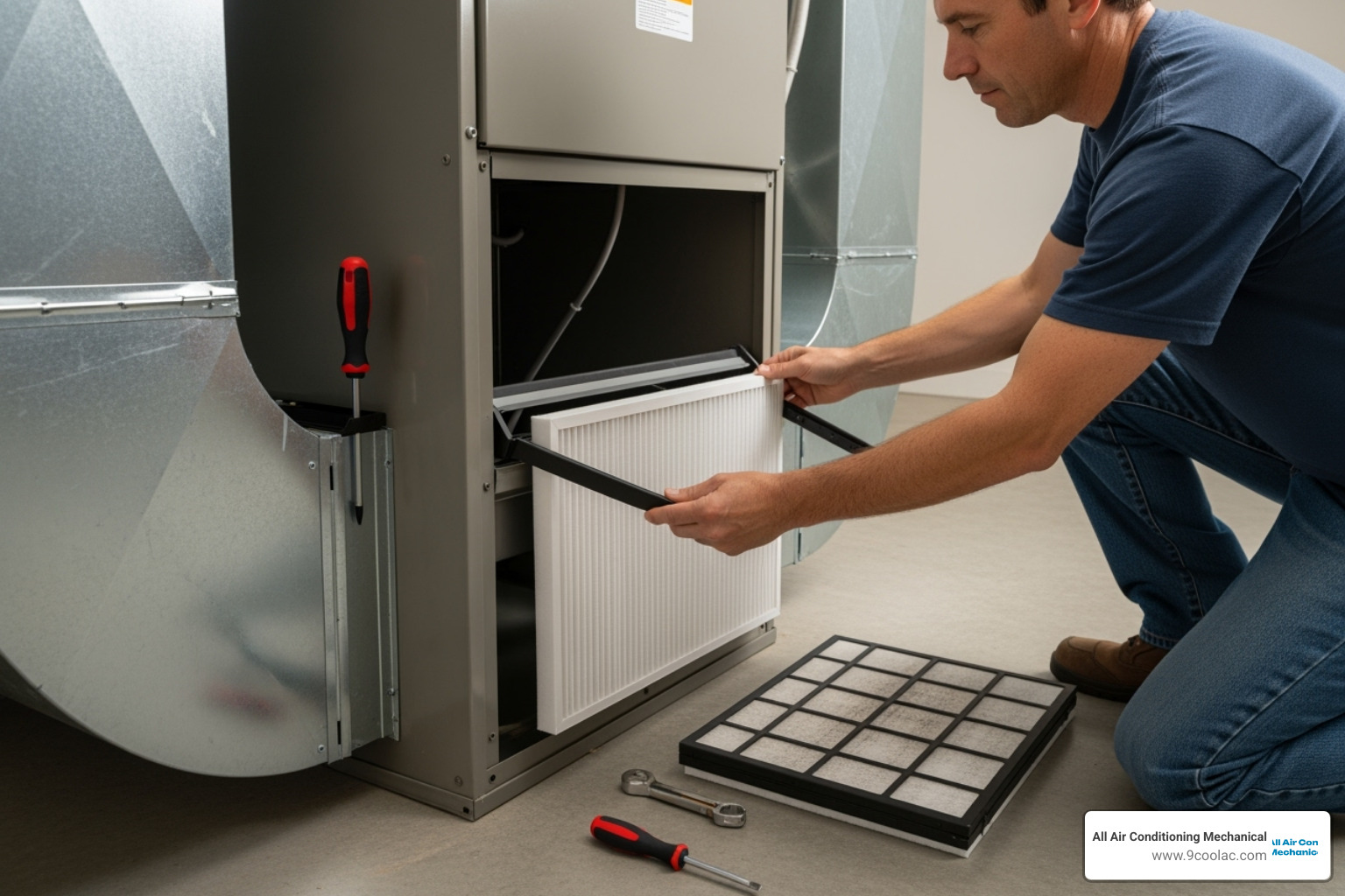 A homeowner replacing an air filter - how to stop short cycling ac