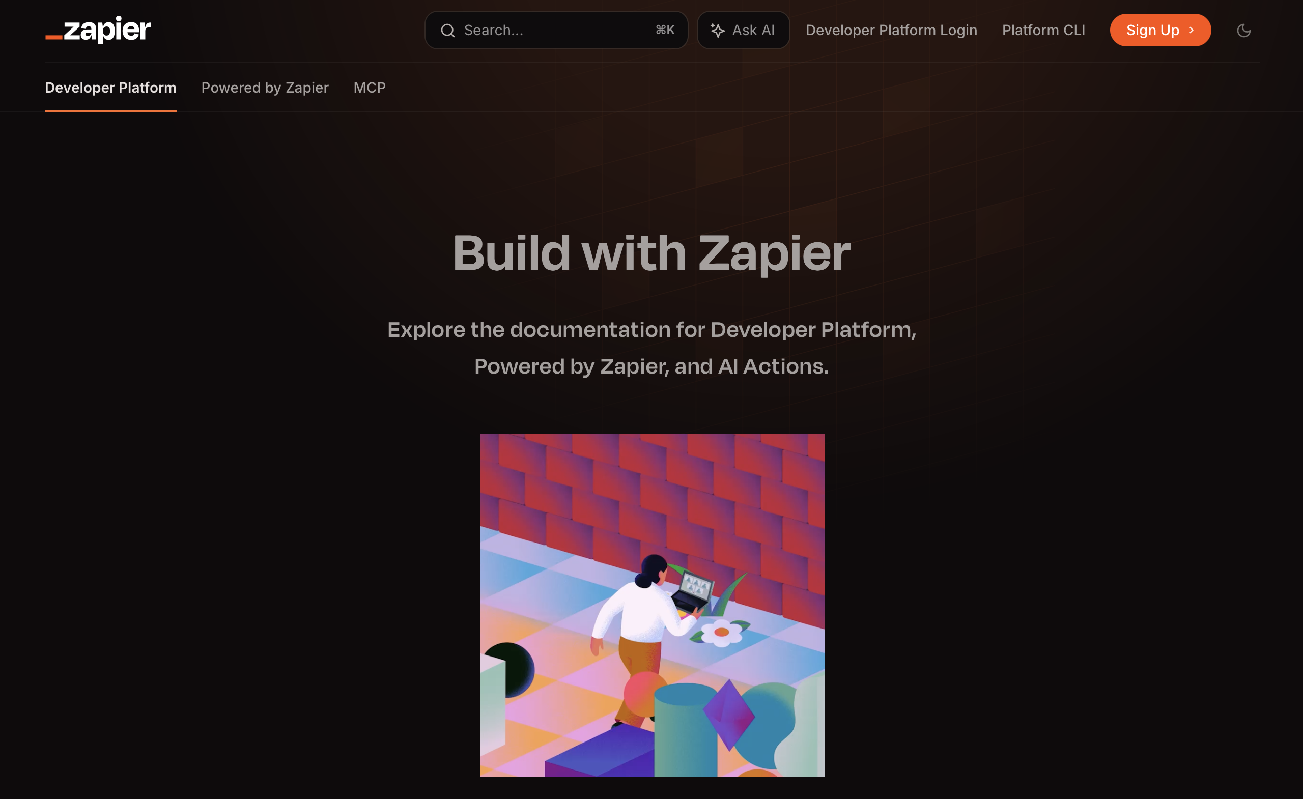 screenshot of zapier's docs homepage