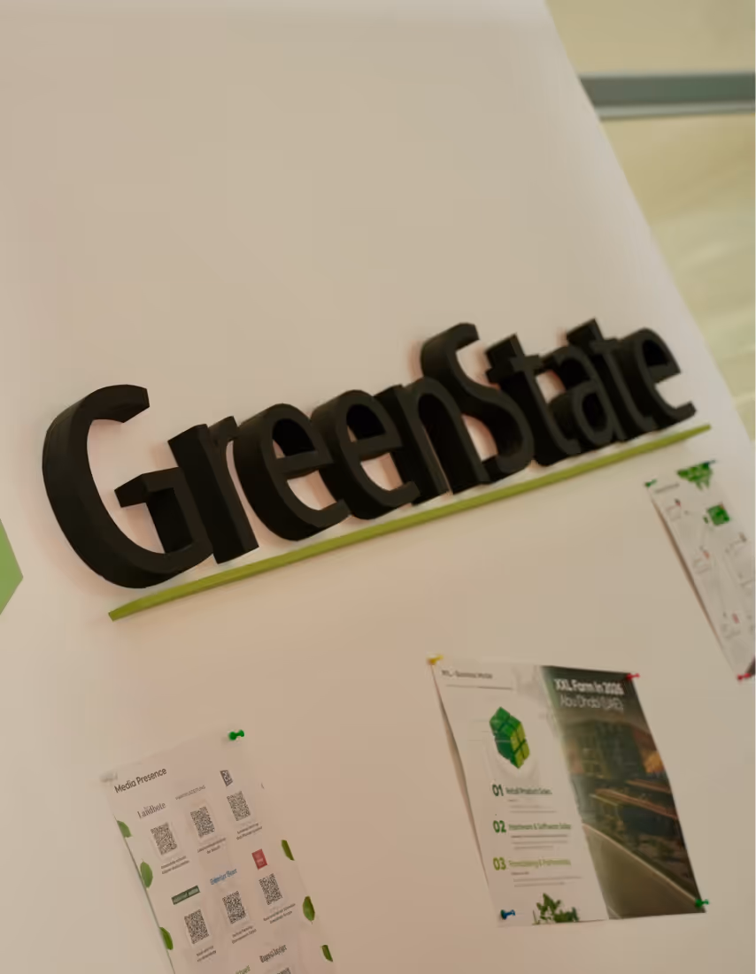 Greenstate logo on a office wall