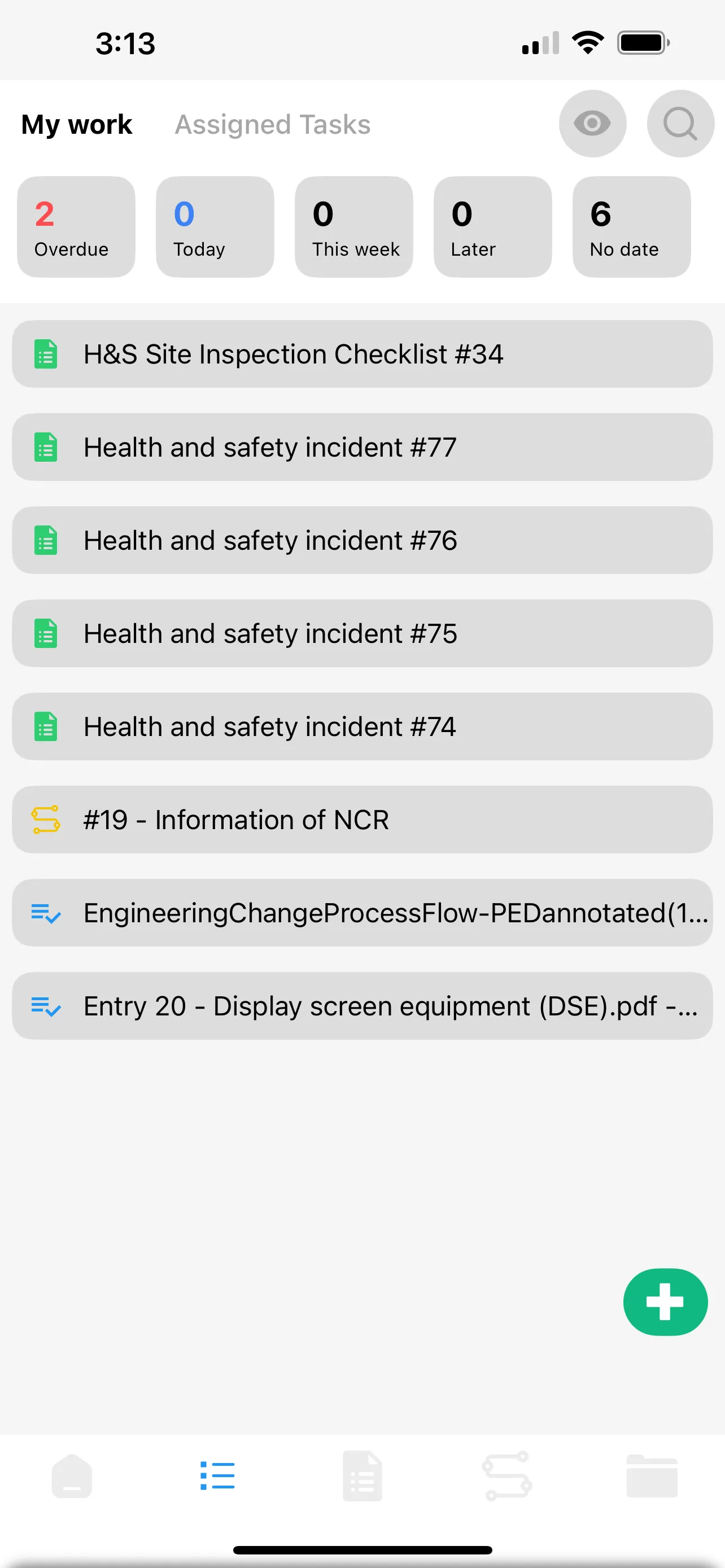 Q-Hub asset management software showing scheduled 6-monthly ladder safety inspections for asset 233232 with task assignments and due dates
