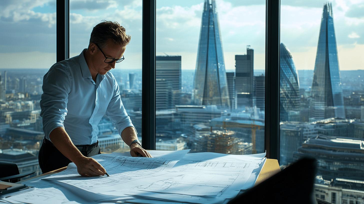 Two professionals in high-visibility vests analyze reports and data on a computer screen displaying charts and graphs in a well-lit office or operations setting. One person holds printed documents with charts and notes, while the workspace reflects a focus
