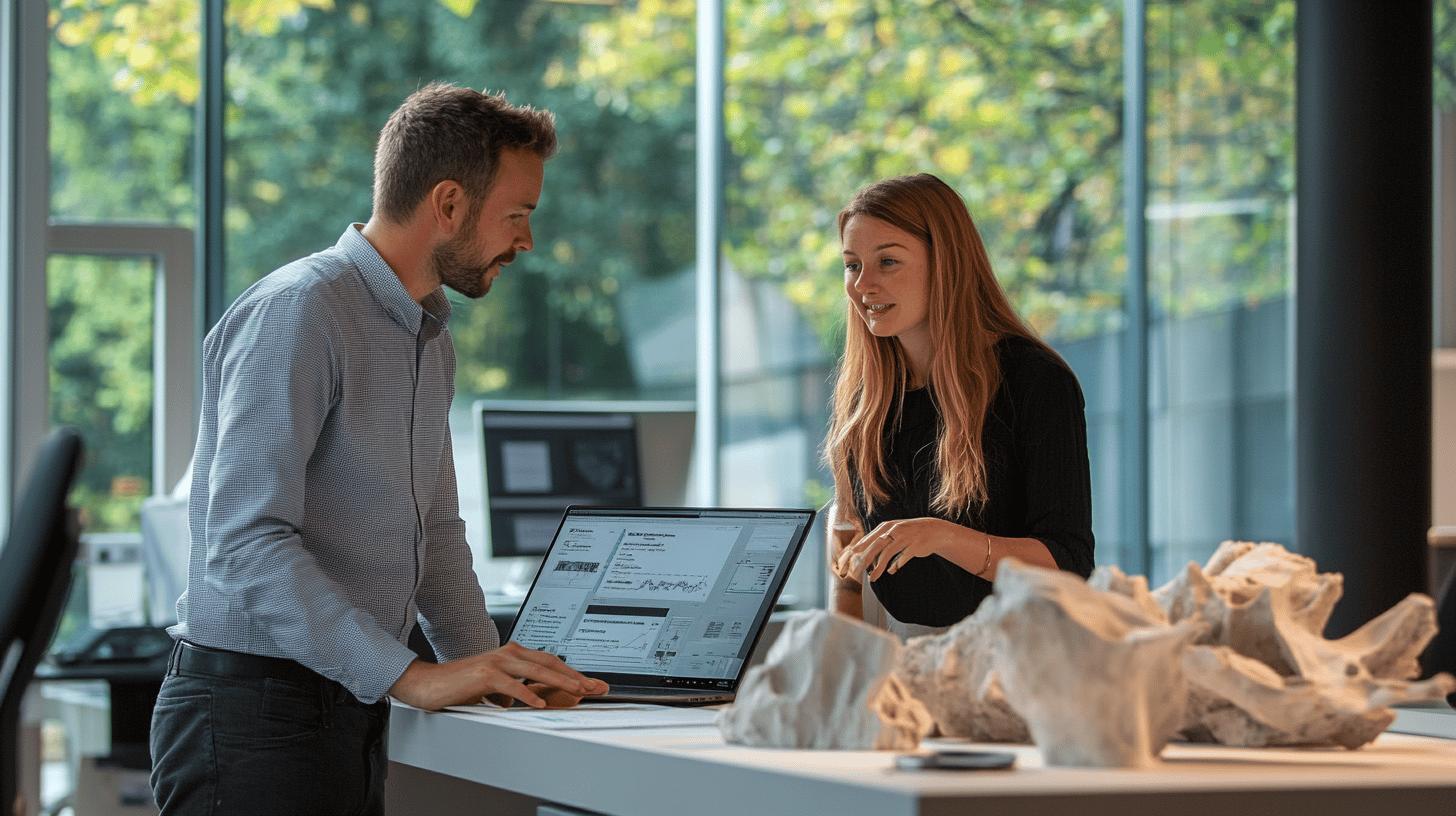 A person in formal attire interacts with a tablet displaying a bar graph, symbolising digital transformation, data-driven decisions, and streamlined business operations in a professional setting.