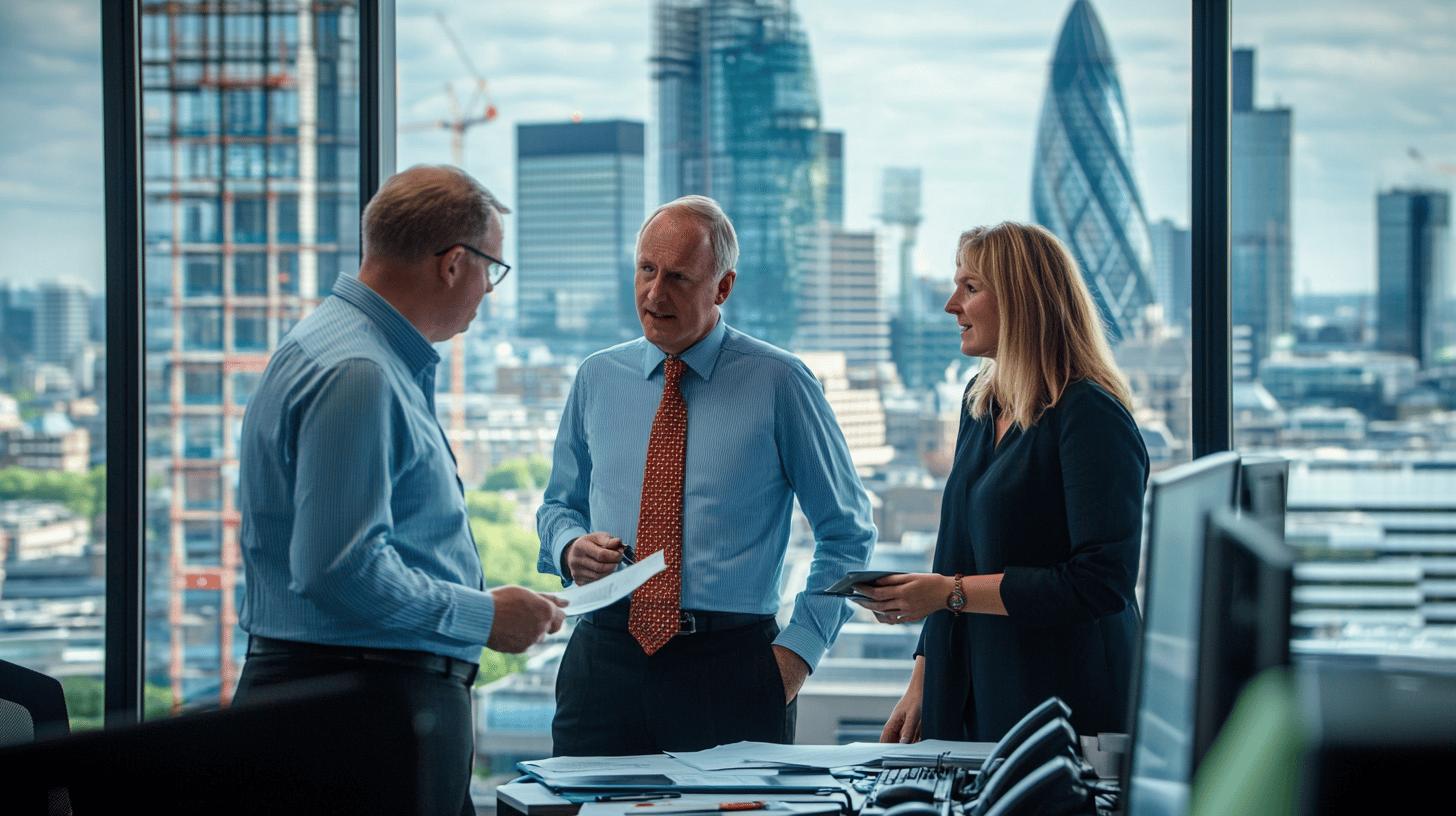 A professional wearing safety gear reviews detailed architectural blueprints in a workspace, symbolizing precision, innovation, and operational efficiency—aligning with Q-Hub's mission for streamlined business process optimisation and digital transformatio