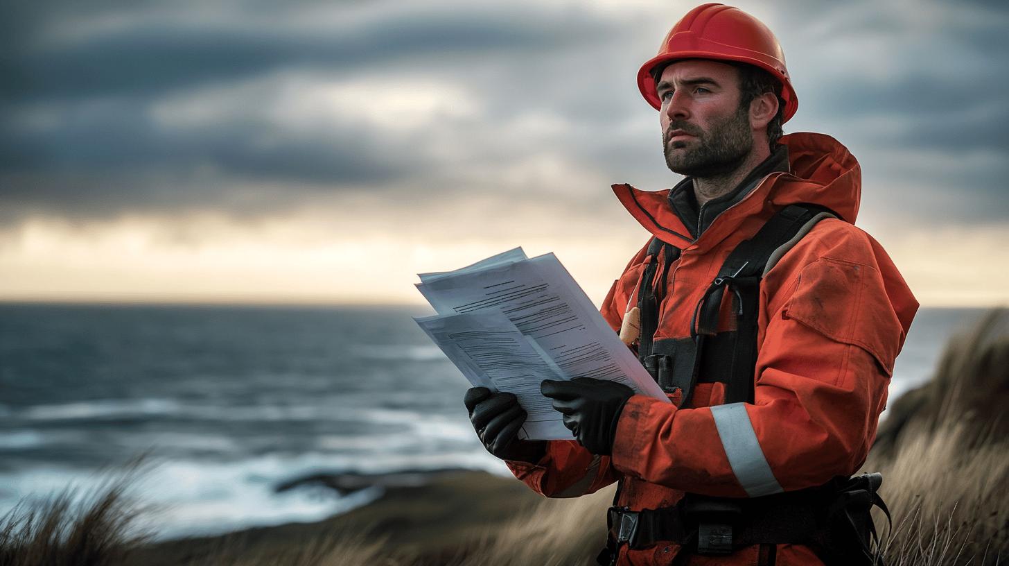 Engineers in safety gear analyze complex data displayed on multiple digital screens, with an industrial facility and oil rigs in the blurred background, conveying innovation, efficiency, and technology-driven solutions.