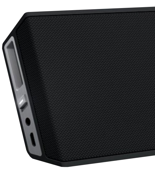 Close-up of Transit, Soen’s portable speaker showing grill and side panel