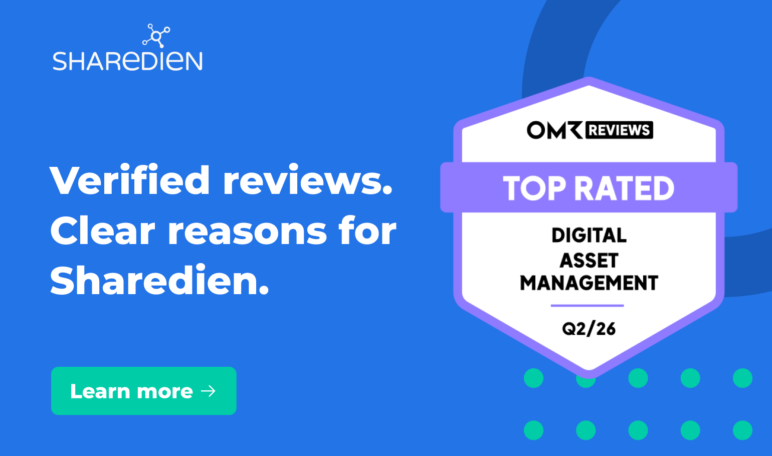 OMR-Reviews-Auszeichnung Top Rated für Sharedien in der Kategorie Digital Asset Management, Q2 2026