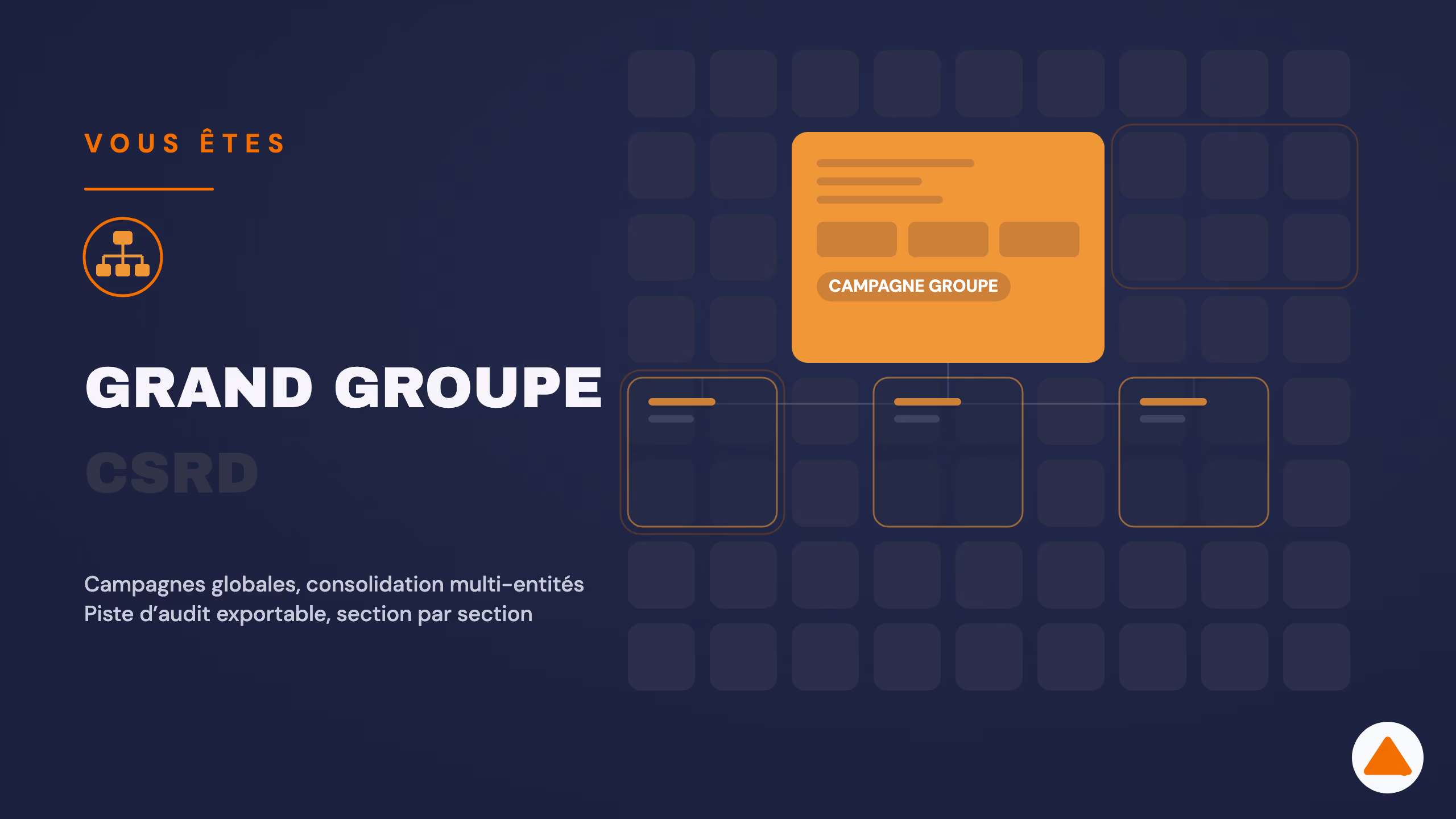 Illustration Harnest pour les grands groupes — campagne globale, consolidation multi-entités et piste d'audit CSRD