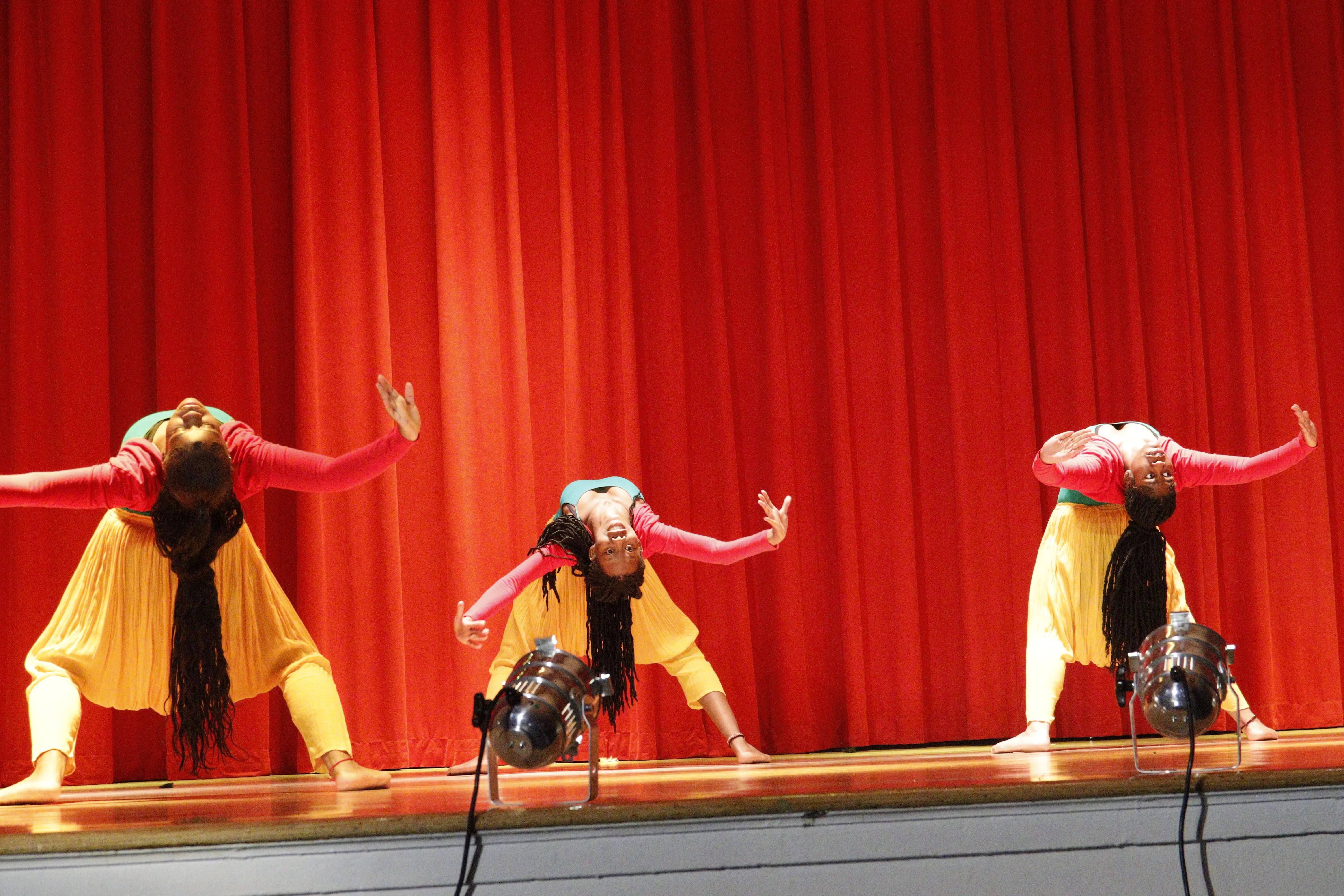 Dance troupe in synchronized moves
