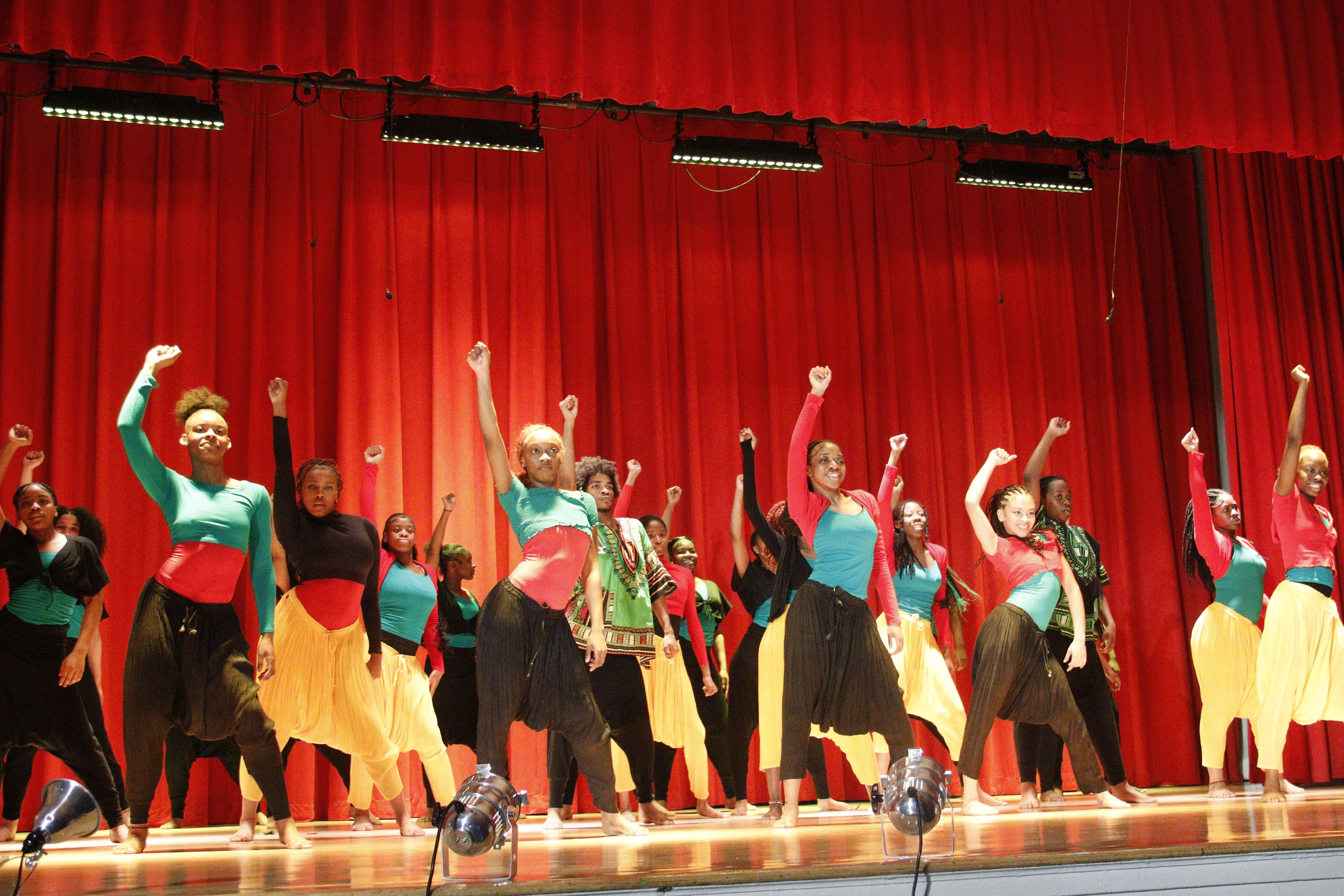 Energetic dance group routine