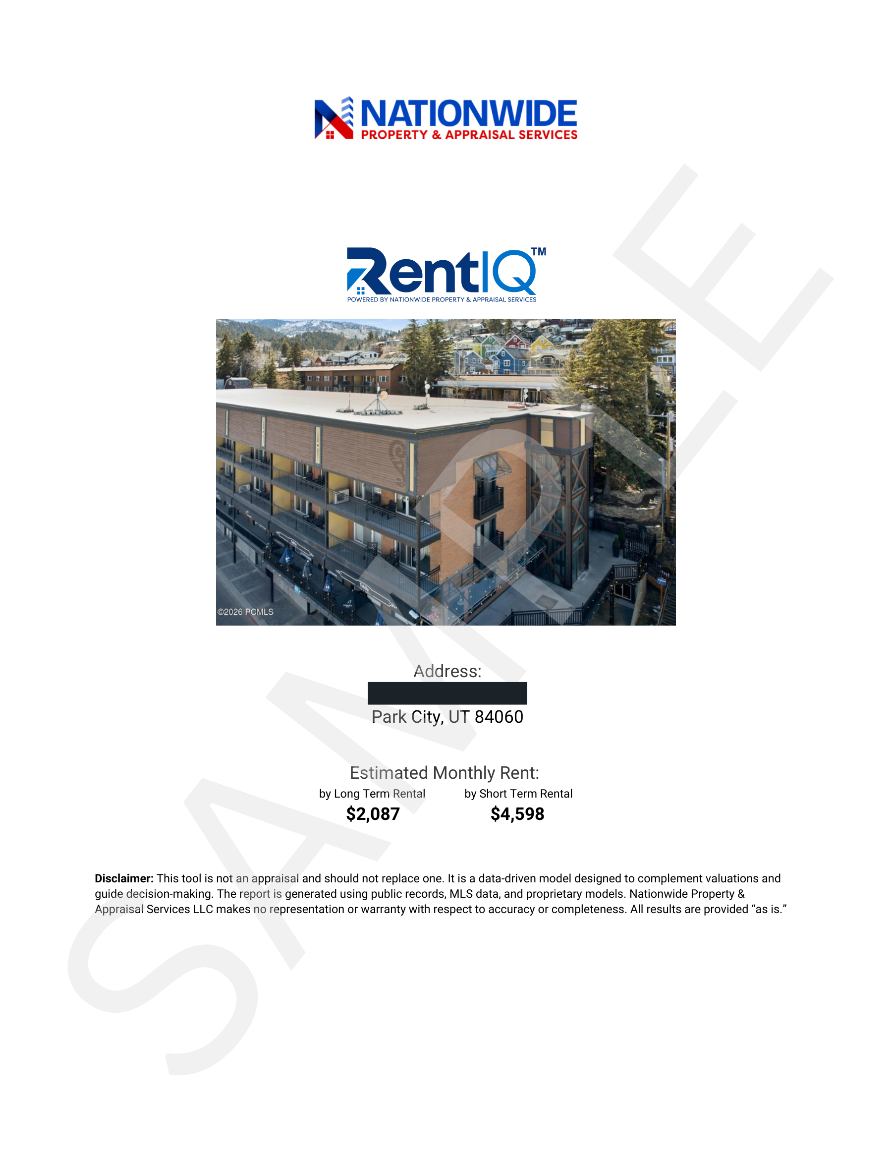 RentIQ sample report dual rent snapshot page