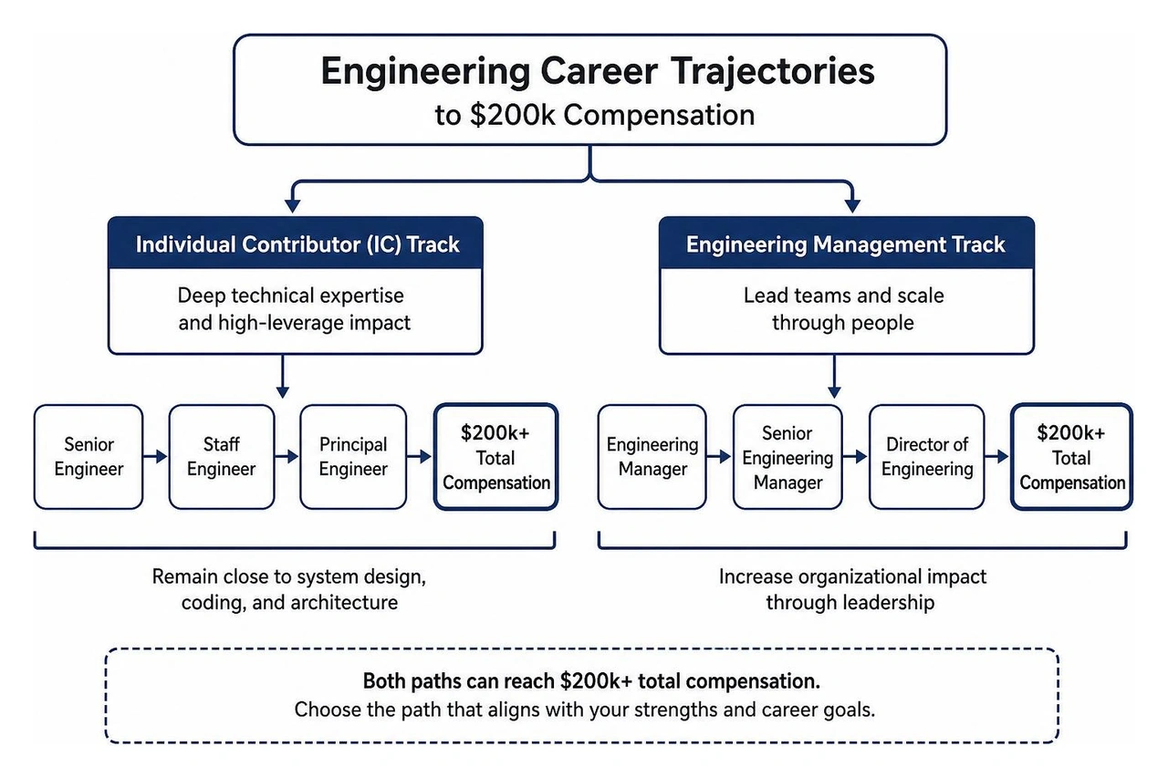 Engineering career trajectories to $200k compensation
