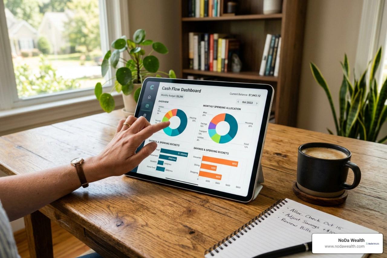 Cash flow allocation dashboard showing automated savings and spending buckets