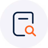 Document icon with an orange magnifying glass overlay.