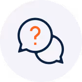 Two overlapping speech bubbles with an orange question mark inside the front bubble.