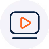 Icon of a screen with an orange play button, symbolizing video playback.