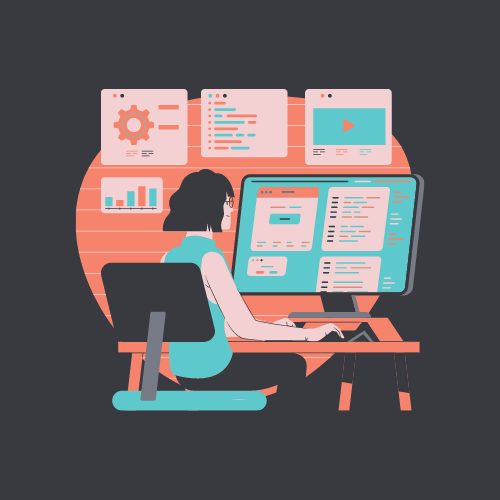 Ilustração de uma mulher em um computador