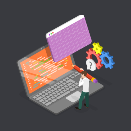Ilustração de um notebook em manutenção