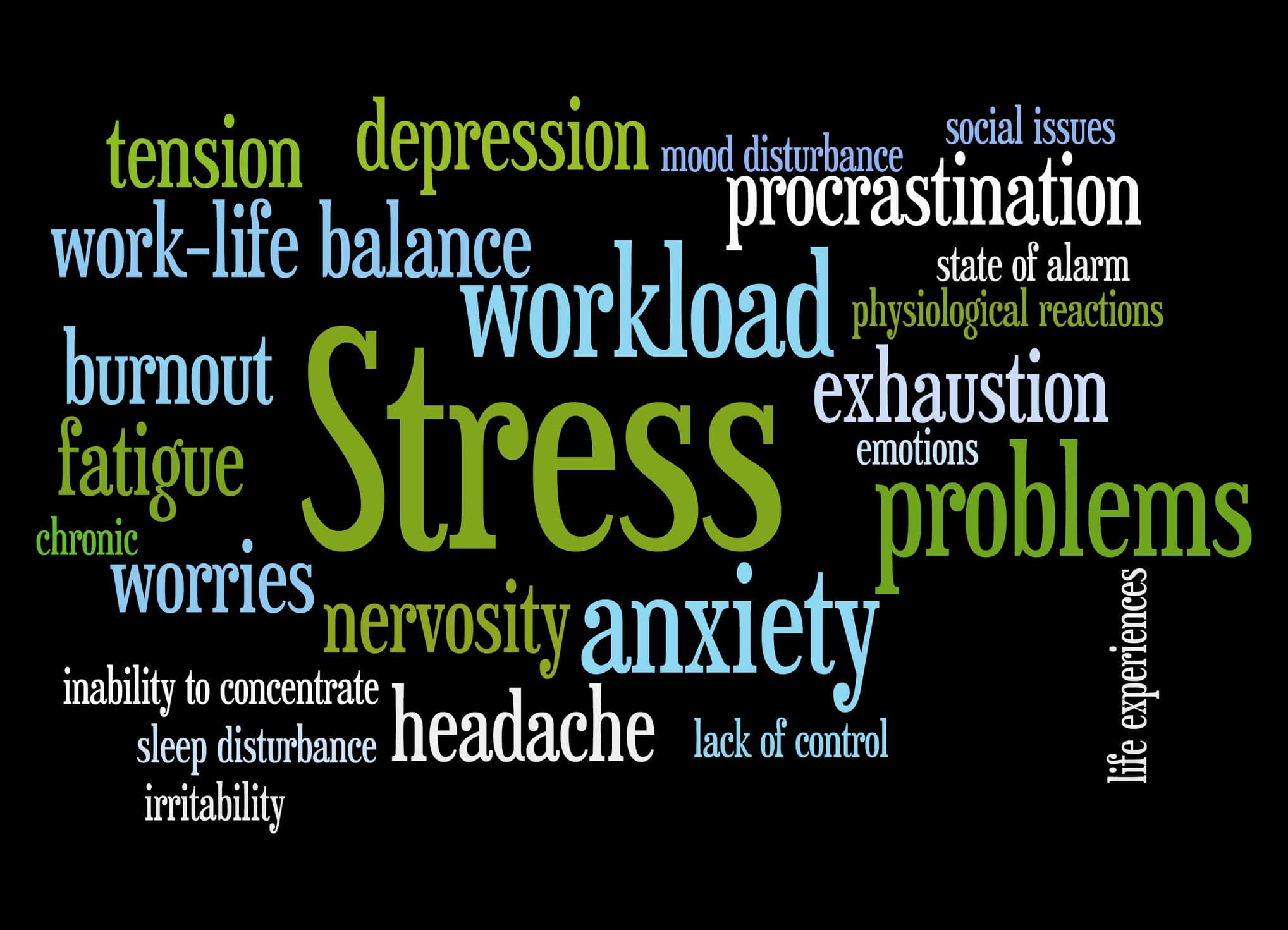various words describing stress impacts surrounding the word stress 