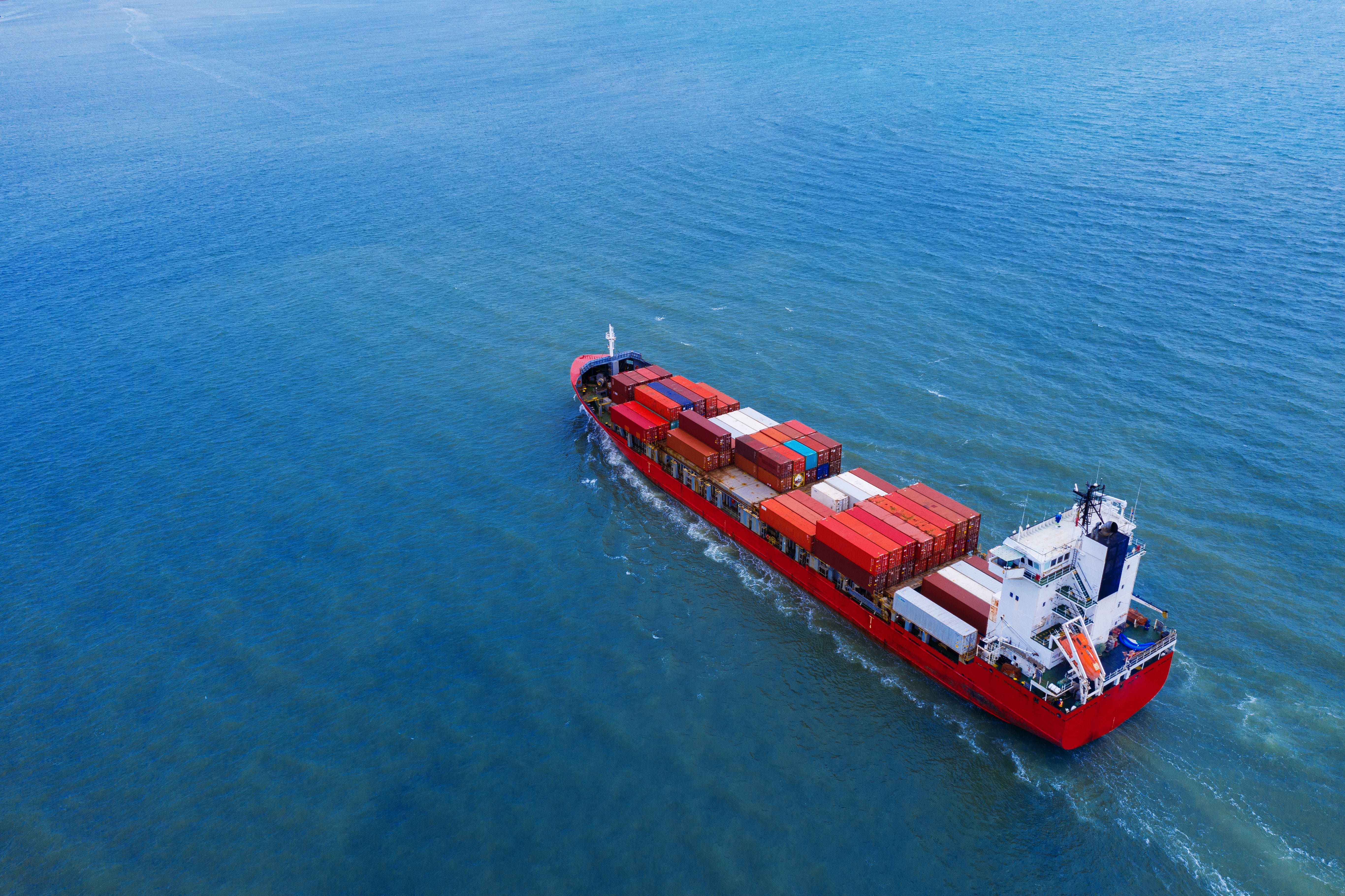 Aerial view container ship