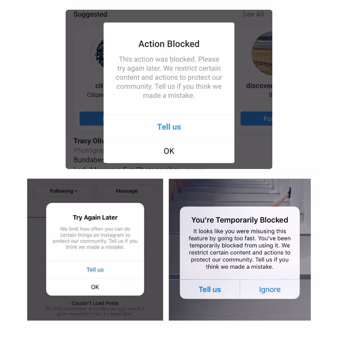 Instagram's action blocked notifications