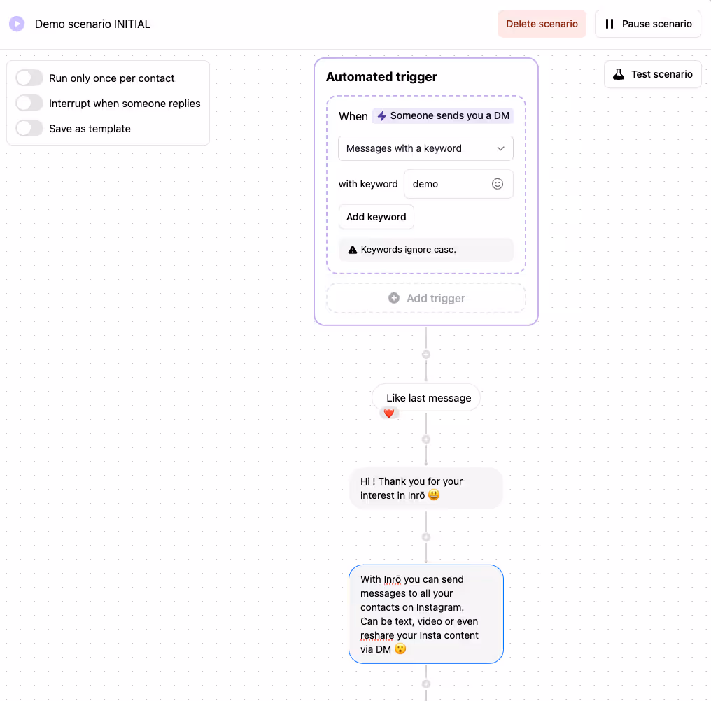 instagram automated responses from dm interaction