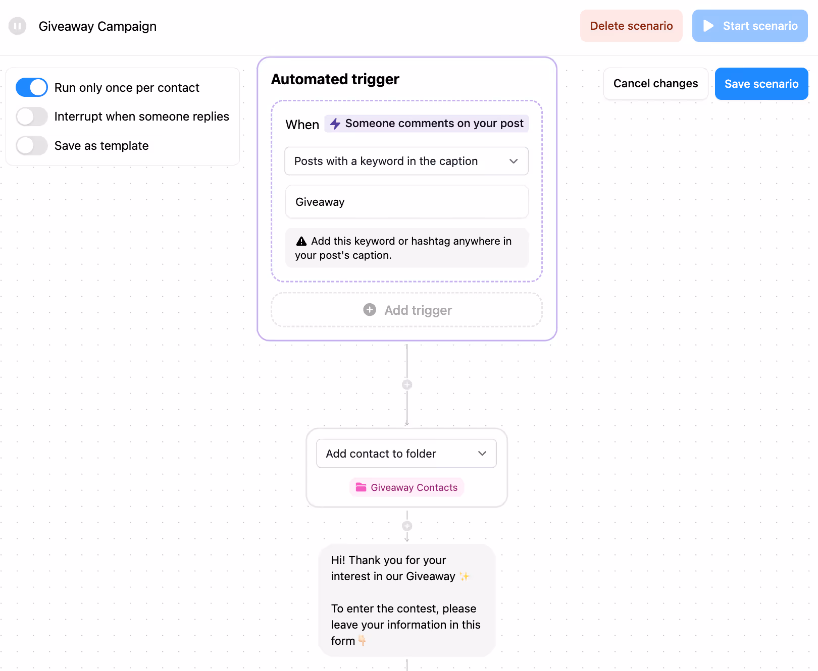 instagram giveaway campaign automation