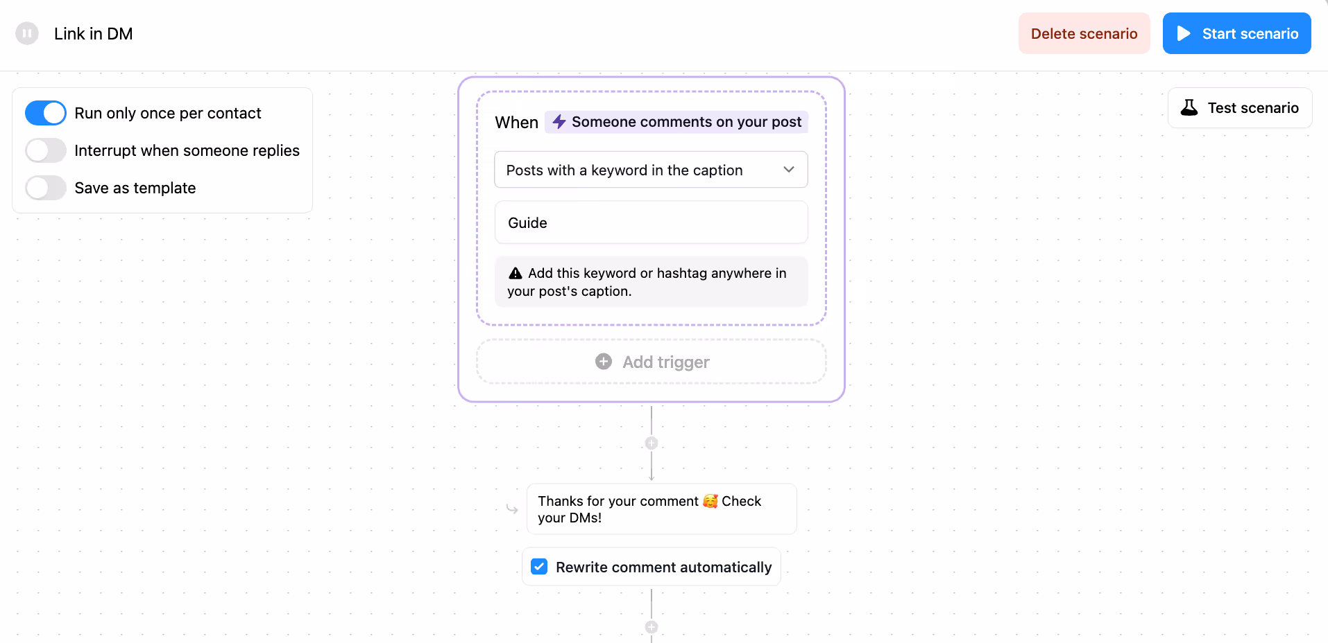Comment DM automation from Instagram
