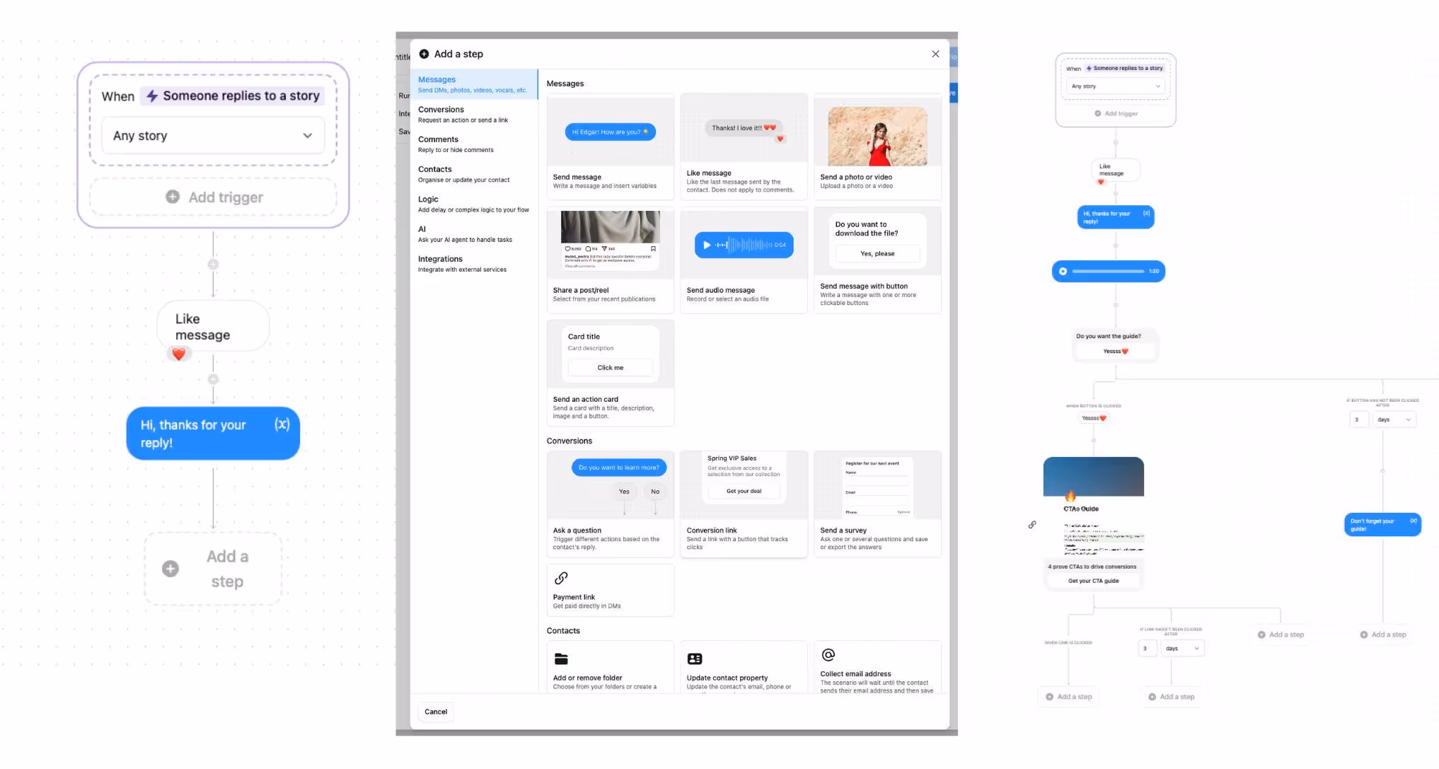 visual no code instagram automation builder inro