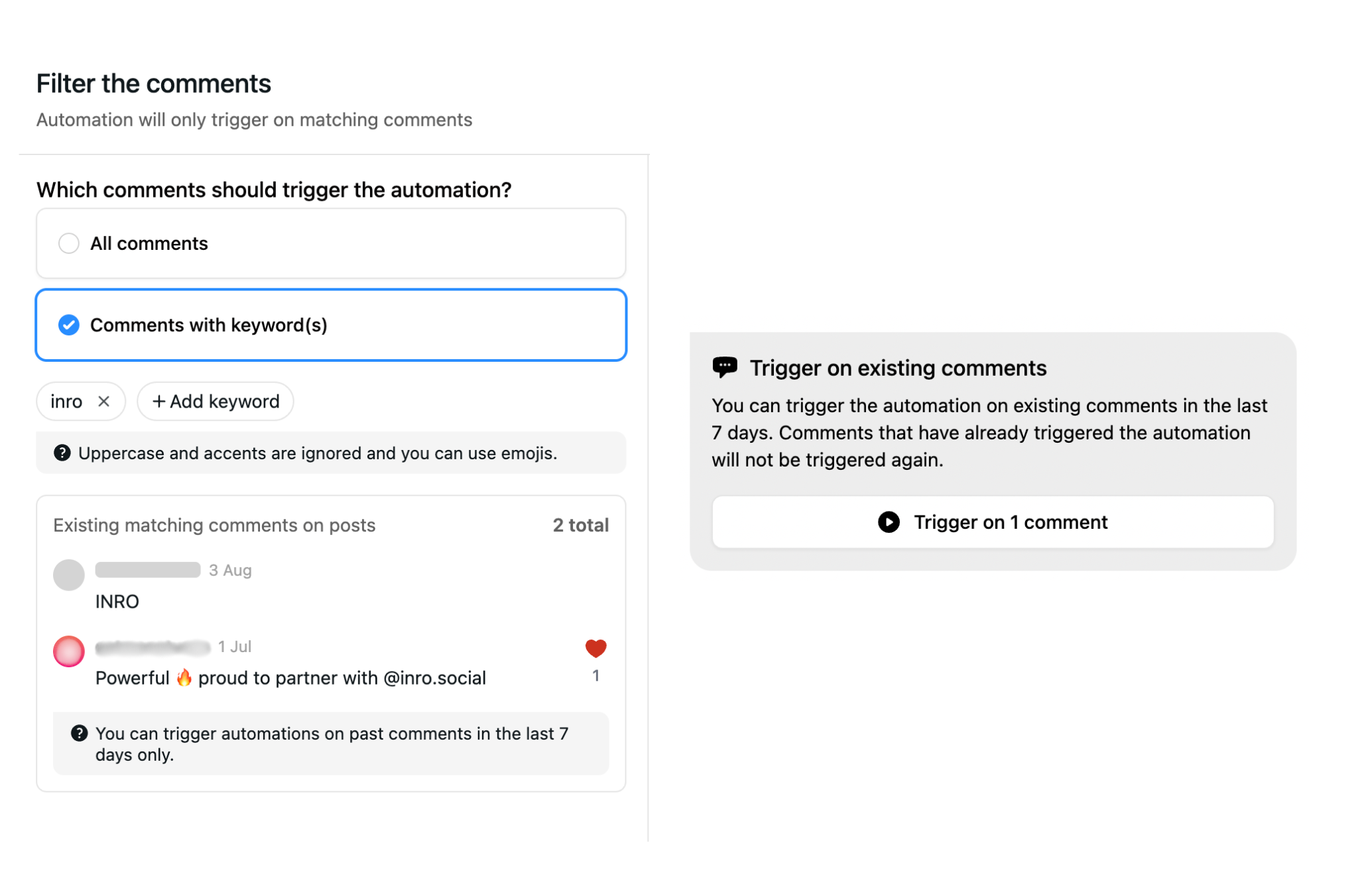 comment rewind send messages to old comments