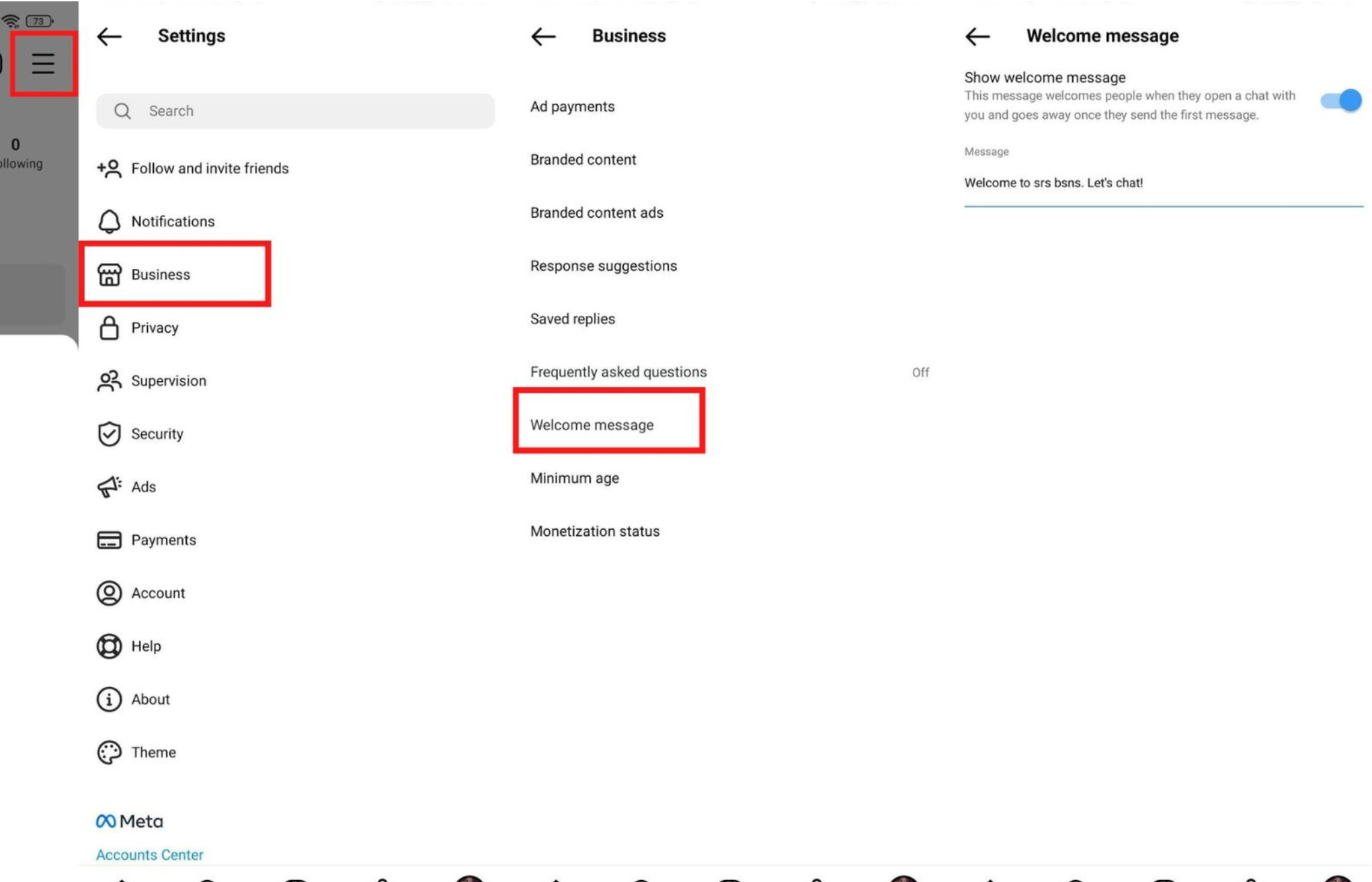 how to set up a welcome message on instagram