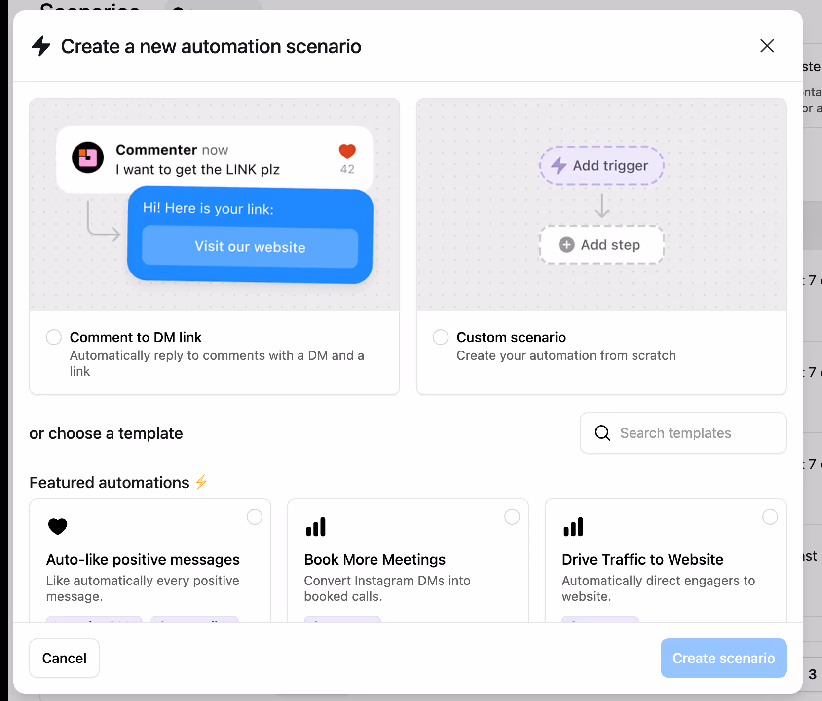 set up comment to dm automation