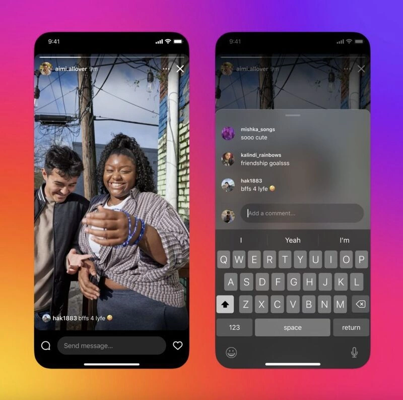 Public comments displayed on an Instagram Story frame