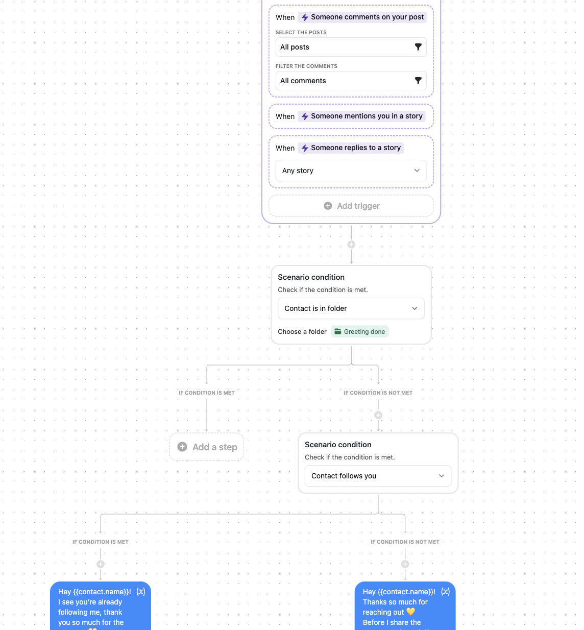 sending welcome message to followers