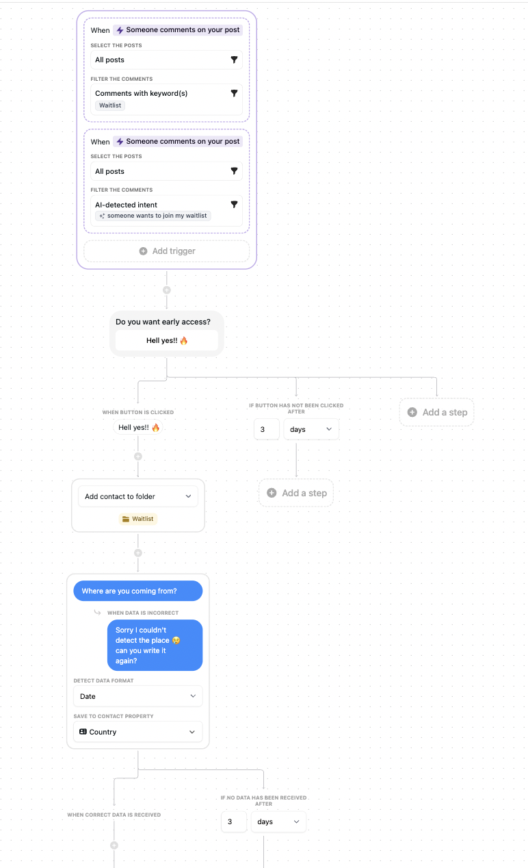 join a waitlist comment to dm automation