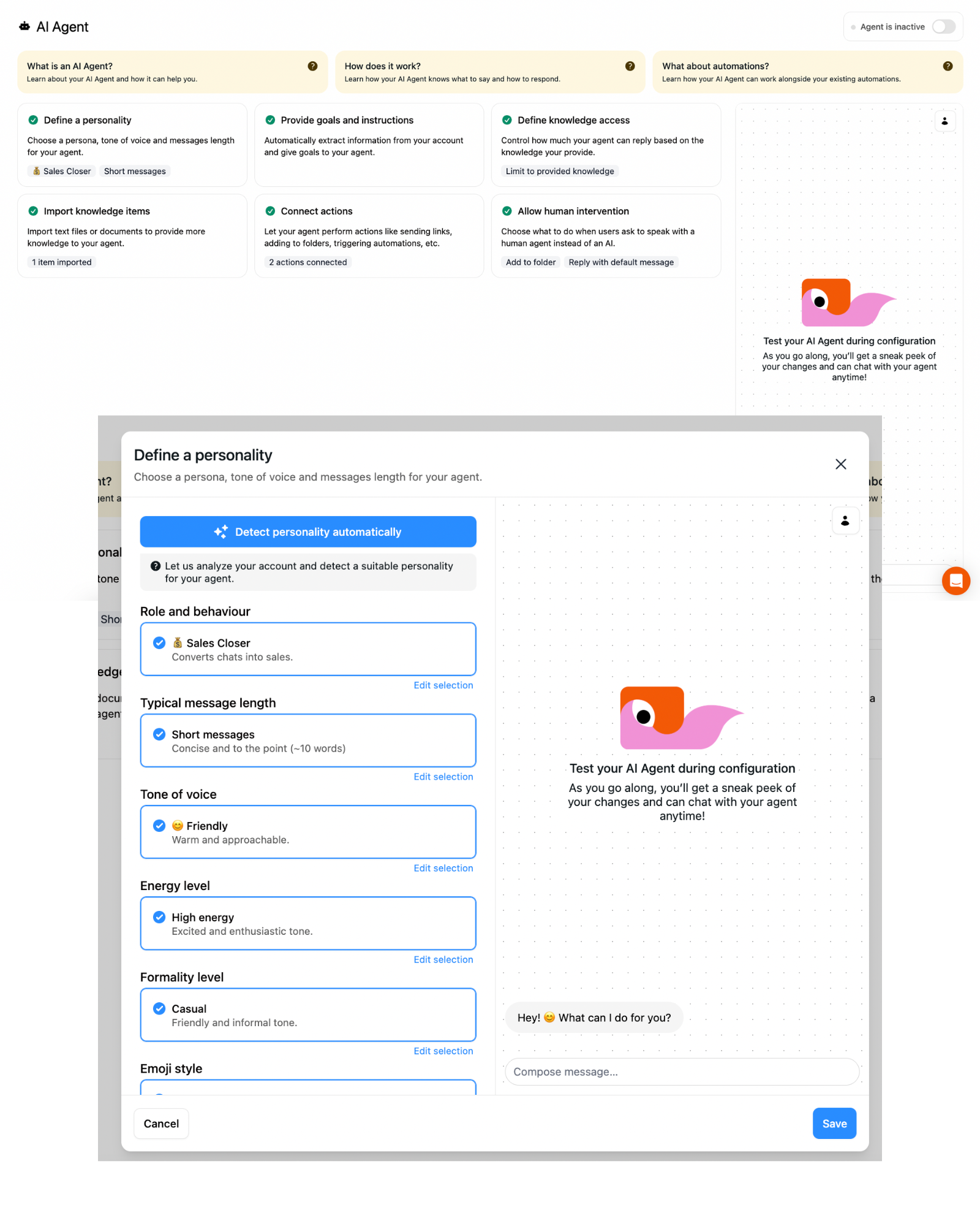 ai agent set up in inro