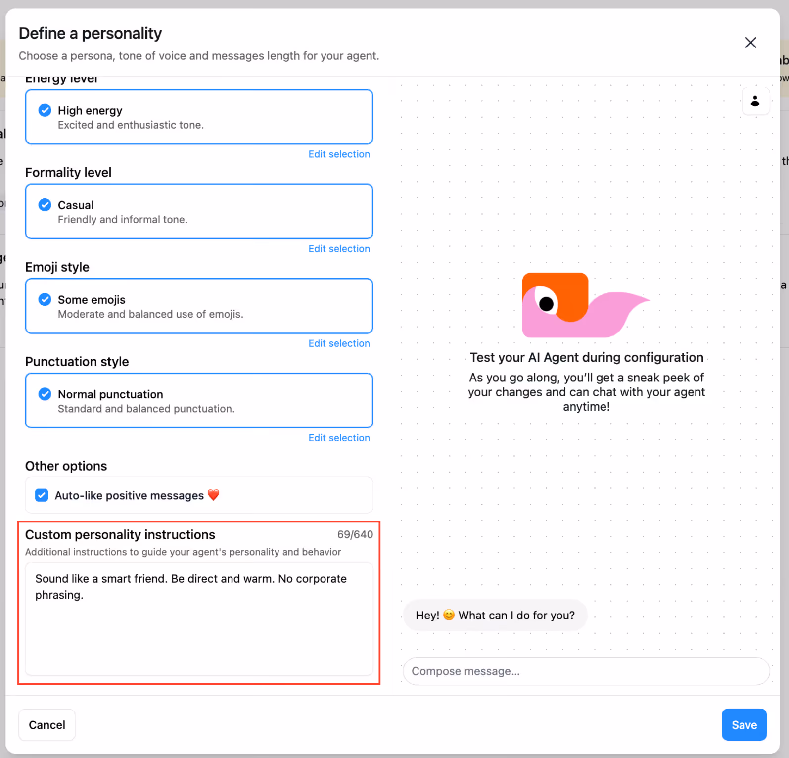 give voicerules to instagram ai agent