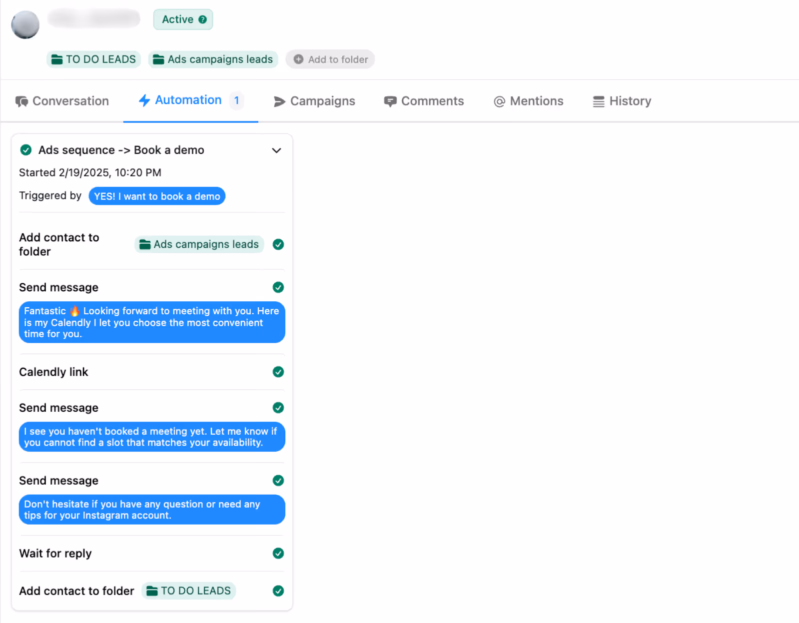 check automation history of your contacts