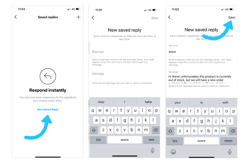 how to set up instagram saved replies