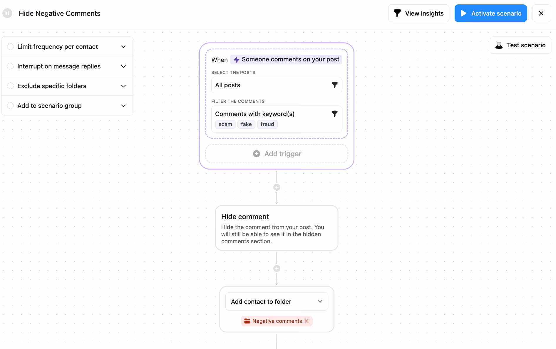 hide negative comments with instagram automation
