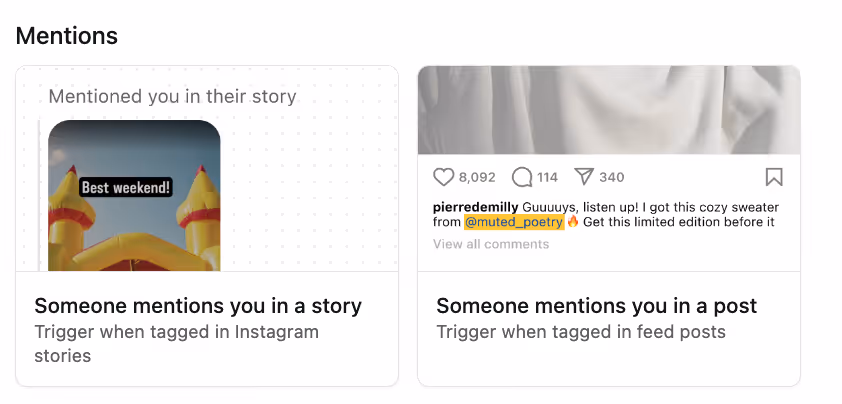 story mention automation and post mention automation