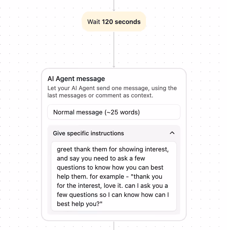 greeting message on instagram from ai agent