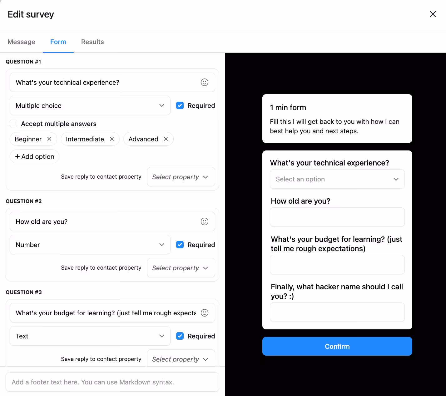 sending qualifying surveys inside instagram dms