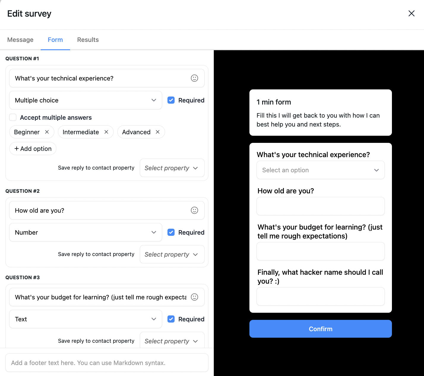 sending qualifying surveys inside instagram dms