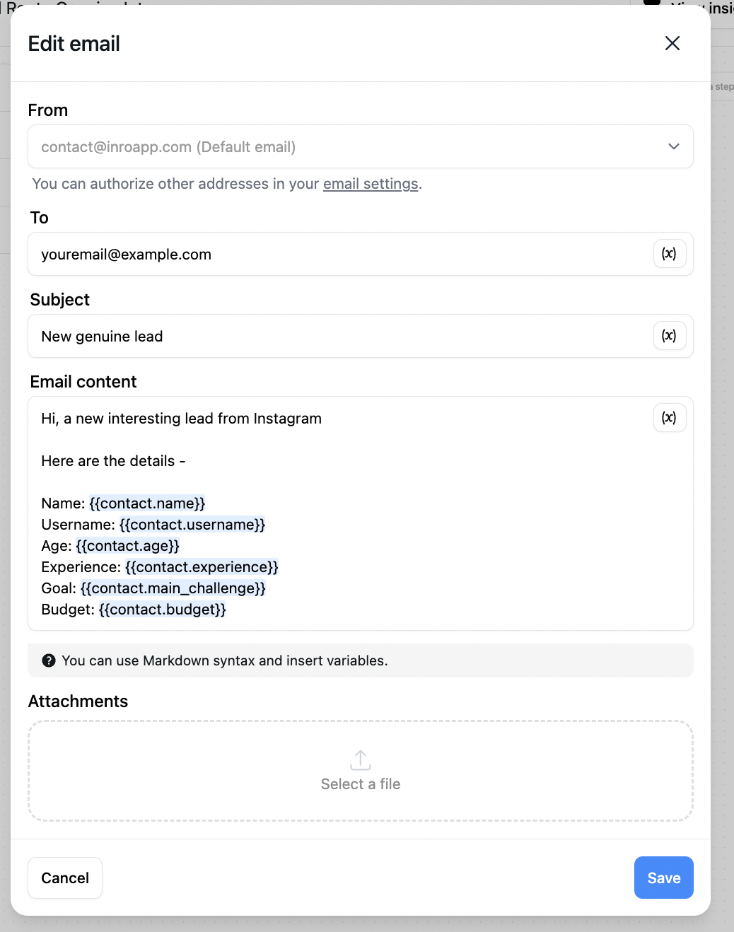 notifying yourself about qualified instagram lead