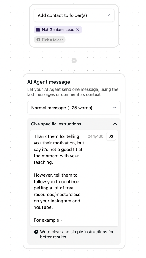 gently turning down unqualified leads on instagram
