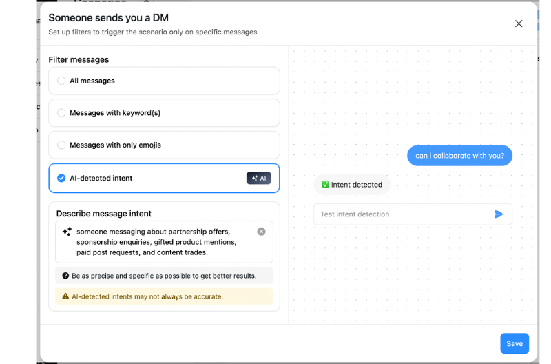 define DMs intent on Instagram